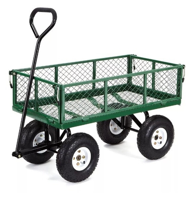 Four-Wheel Mesh Platform Steel Dump Truck Trolley for Garden Tools 500LBS Capacity
