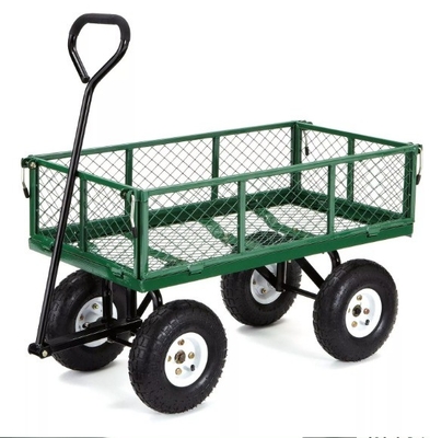Garden Hand Trolley 3.50-4 Pneumatic 4 Wheel Platform Tool Cart for Home Garden Wagon