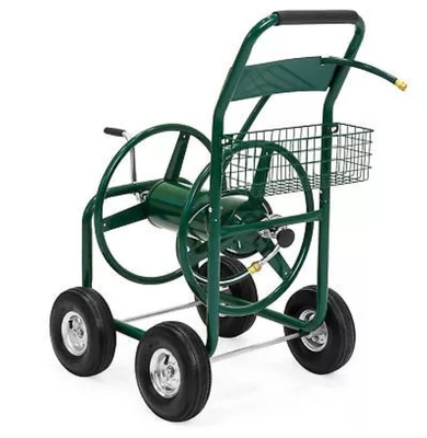 Handy Pull Wheeled Frame Camping Garden Flower Water Wagon with Trolley and Hose Cart