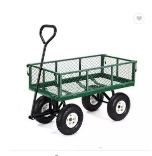 Green Portable Heavy Duty 4 Wheels Steel Tool Trolley Wagon Garden Cart Durable