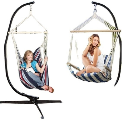 Outdoor Hanging Macrame Hammock Chair with 450LBS Capacity Steel Stand