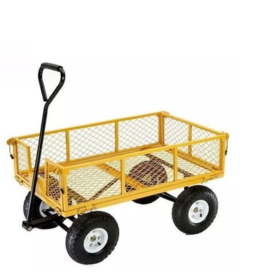 Iron Green Steel Garden Tools Crate Wagon Utility Mesh Garden Cart with 500LBS Capacity