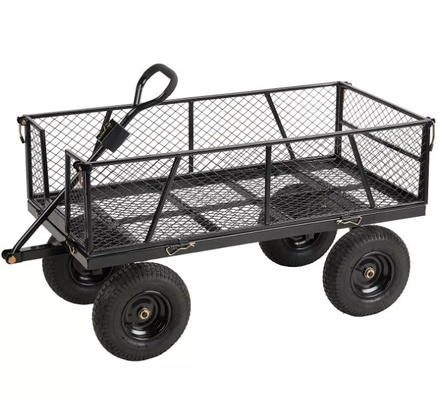 Iron Green Steel Garden Tools Crate Wagon Utility Mesh Garden Cart with 500LBS Capacity