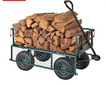 Iron Green Steel Garden Tools Crate Wagon Utility Mesh Garden Cart with 500LBS Capacity