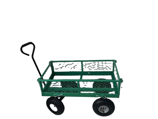 Metal Gardening Trolley with Heavy Duty Green Trailer Cart and Four-wheel
