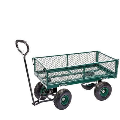 Practical Folding Mesh Sides Trolley Garden Tool Cart Heavy Duty Steel for Transport