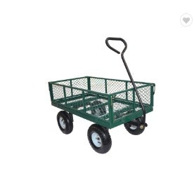 Practical Folding Mesh Sides Trolley Garden Tool Cart Heavy Duty Steel for Transport