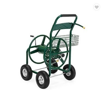Four-Wheel Steel Garden Hose Reel Cart for Convenient Heavy Duty Tool and Hose Storage