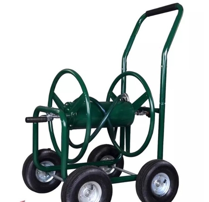 Four-Wheel Steel Garden Hose Reel Cart for Convenient Heavy Duty Tool and Hose Storage
