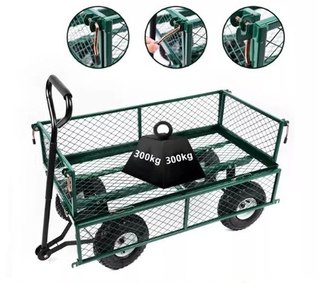 Industrial Garden Wagon Cart 300kg Capacity And Metal Wire Spoke Garden Trolly Cart