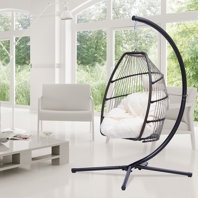 Collapsible Macrame Swing Hammock Chair With Durable Hanging Kits And C Shape Swing Stand