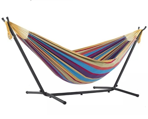 Leisure Yard Outdoor Folding Hammock Iron Pipe Cotton Canvas Hammock 200kg Capacity