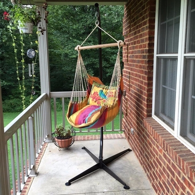 Collapsible Macrame Swing Hammock Chair With Durable Hanging Kits And C Shape Swing Stand