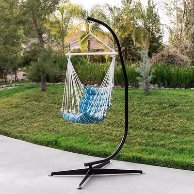 Collapsible Macrame Swing Hammock Chair With Durable Hanging Kits And C Shape Swing Stand