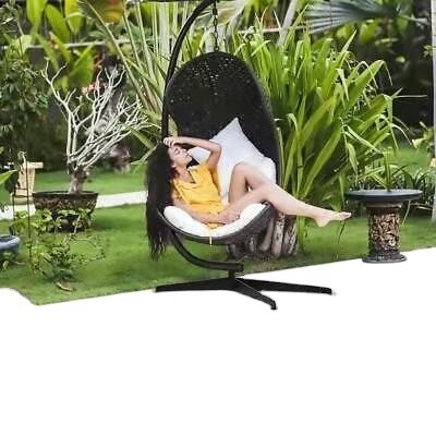 Modern Macrame Swing Hammock Chair with Durable Hanging Kits and C Shape Swing Stand Weight Capacity 260KGS