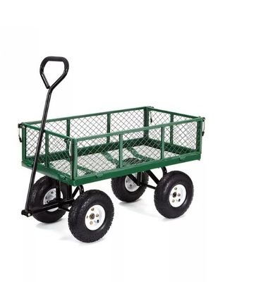 Four Wheels Heavy Duty Steel Utility Mesh Garden Cart for Portable Garden Trolley