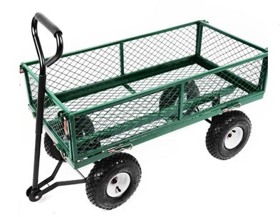 Four Wheels Heavy Duty Steel Utility Mesh Garden Cart for Portable Garden Trolley