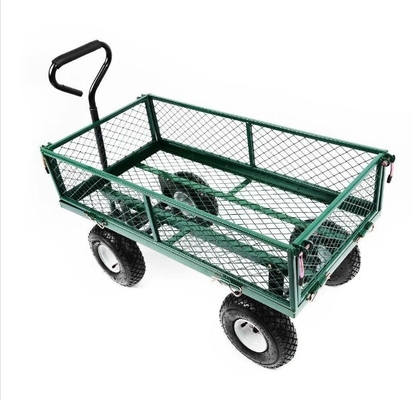 Four Wheels Heavy Duty Steel Utility Mesh Garden Cart for Portable Garden Trolley