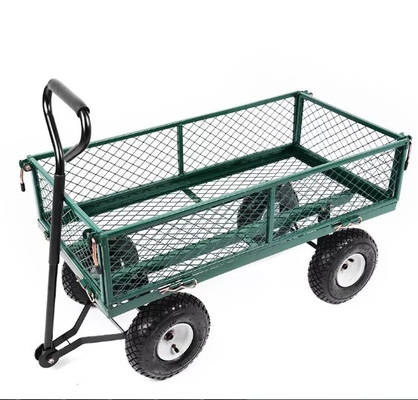 Tools Portable Steel and Iron Garden Mesh Cart Wagon with Green Liner Platform Structure