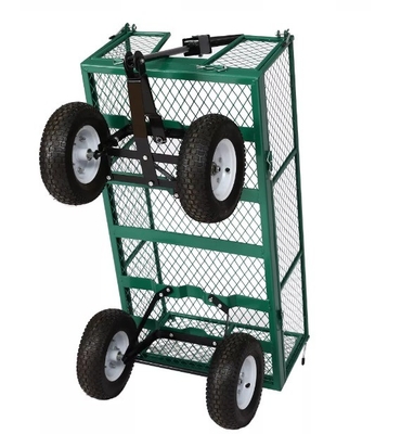 Convenient Poly Pull Dump Green Liner Garden Cart Trolley Wagon for Tools