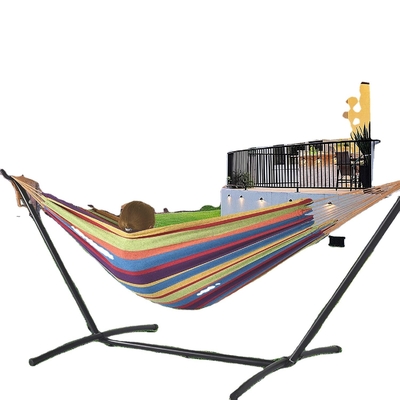 Folding Stainless Steel Canvas Hammock With Stand Free Standing Double Hammock for Outdoor