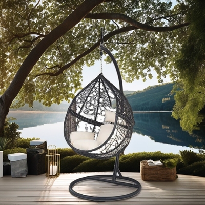 Modern Outdoor Activity Porch Hammock Swing Egg Chair with Frame and Cushion Rattan