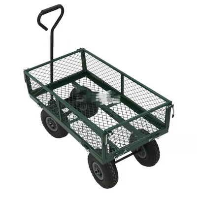 Metal Gardening Trolley with Heavy Duty Green Trailer Cart and Four-wheel