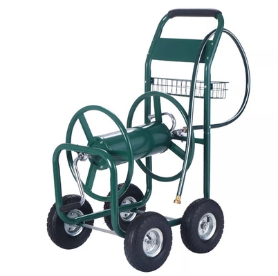 Heavy Duty Four-Wheel Steel Metal Garden Hose Reel Cart Perfect for Shopping and Tools