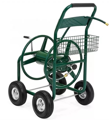 Stainless Steel Heavy Duty 4-Wheel Metal Garden Water Hose Holder for Outdoor Storage