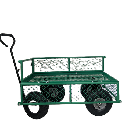 Four-wheel Green Trailer Cart Heavy Duty Metal Gardening Trolley