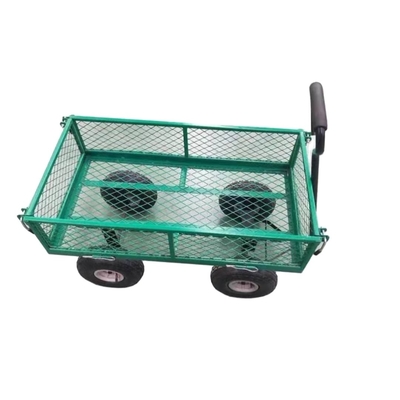Four-wheel Green Trailer Cart Heavy Duty Metal Gardening Trolley