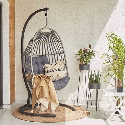 Collapsible Patio Garden Rattan Hammock Egg Hanging Chair Swing with Stand in Qingdao
