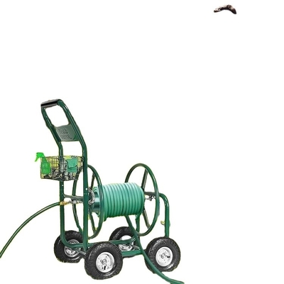 Iron Material for Long-Lasting Garden Water Hose Reel Cart With Four Metal Wheels