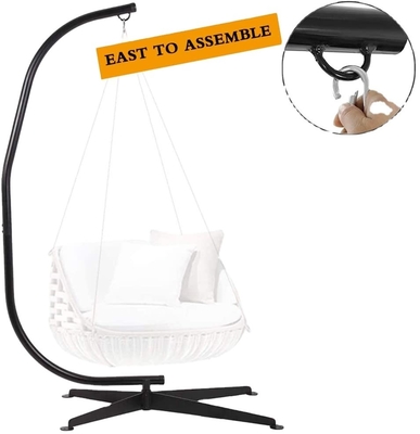Garden Swing Hammock Chair With Durable Hanging Kits And C Shape Swing Stand In Modern Design