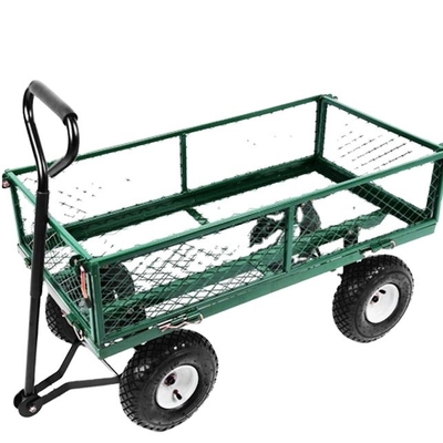 Green Steel Mesh Garden Folding Trolley Tool Cart for Portable Utility Maneuverability