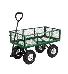 Green Steel Mesh Garden Folding Trolley Tool Cart for Portable Utility Maneuverability