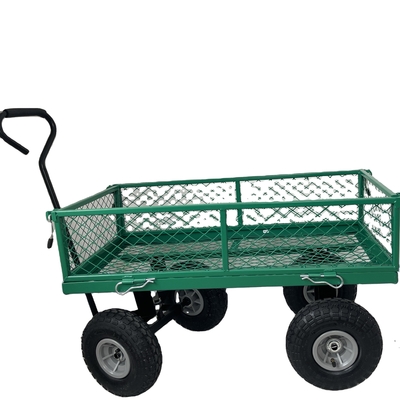 Green Steel Mesh Garden Folding Trolley Tool Cart for Portable Utility Maneuverability