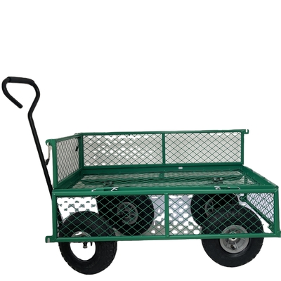 Green Steel Mesh Garden Folding Trolley Tool Cart for Portable Utility Maneuverability