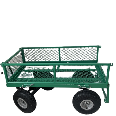 Mesh Structure Portable Heavy Duty Steel Garden Trolley Cart With 4 Wheels For Garden