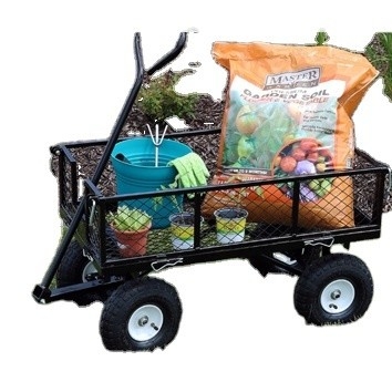 Mesh Structure Portable Heavy Duty Steel Garden Trolley Cart With 4 Wheels For Garden