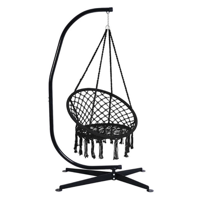Heavy Duty C Shape Frame Swing Chair Stand With Macrame Hammock Chair Qingdao Port Loading