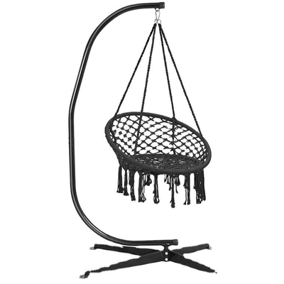 Heavy Duty C Shape Frame Swing Chair Stand With Macrame Hammock Chair Qingdao Port Loading