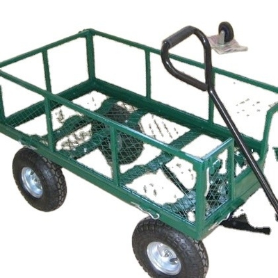 Green Trailer Cart Heavy Duty Metal Gardening Trolley with 500LBS Capacity at Qingdao Port