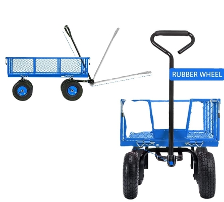 Metal Heavy Duty Folding Steel Outdoor Beach Mesh Wagon for Garden Tools 500LBS Capacity