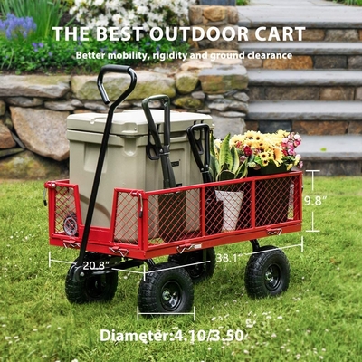 Metal Heavy Duty Folding Steel Outdoor Beach Mesh Wagon for Garden Tools 500LBS Capacity