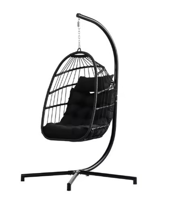Customized Color Hanging Round Swing Egg Chair With Stand Rattan Patio Swing Chair