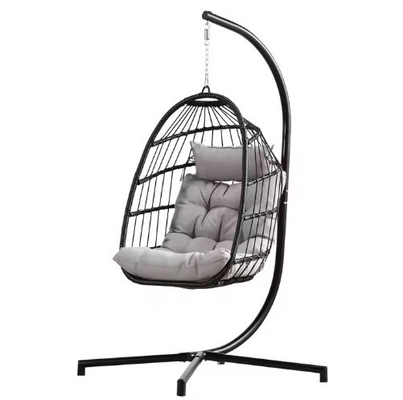 Customized Color Hanging Round Swing Egg Chair With Stand Rattan Patio Swing Chair