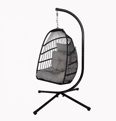 Foldable Patio Swing Hanging Chair With Stand Rattan Hanging Round Swing Egg Chair