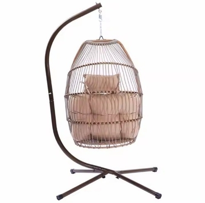 Foldable Patio Swing Hanging Chair With Stand Rattan Hanging Round Swing Egg Chair