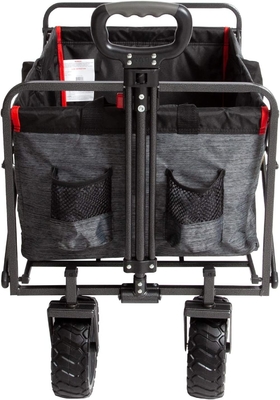 Iron Collapsible Folding Outdoor Utility Wagon with Wheel Brakes and 2 Cup Holders
